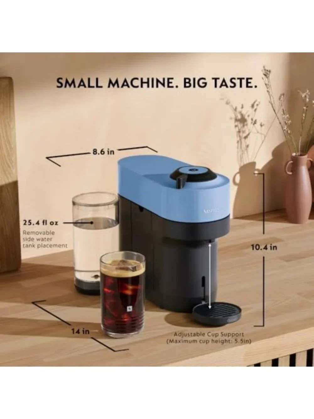 Versatile Coffee & Espresso Machine - Nespresso Vertuo Pop+, Pacific Blue